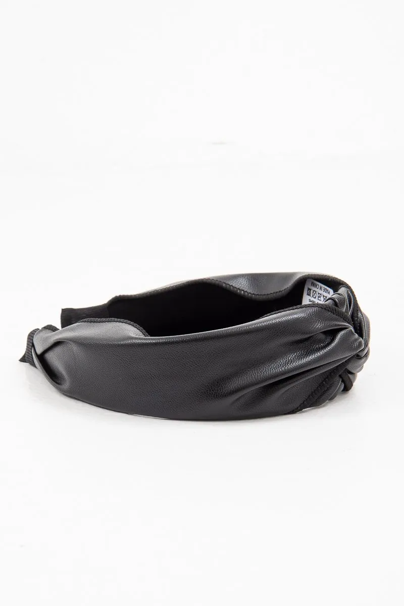 Black Leather Knotted Headband - Adair