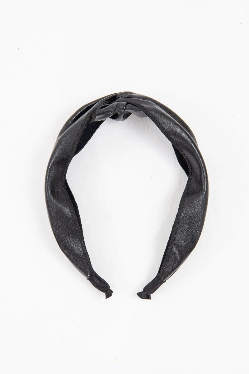 Black Leather Knotted Headband - Adair