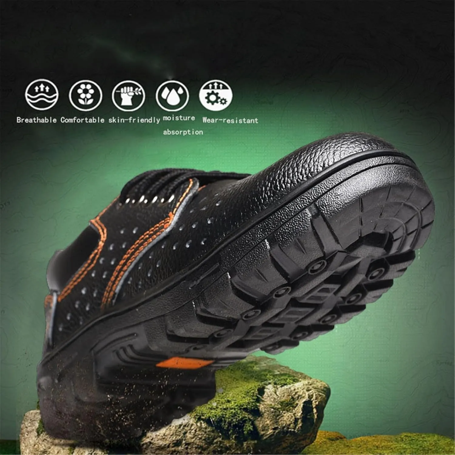 Comfortable Safety Boots for Men, Mens Breathable Steel Toe Non-slip Safety Construction Work Boots, Puncture Proof Abrasion Resistant Construction Shoes