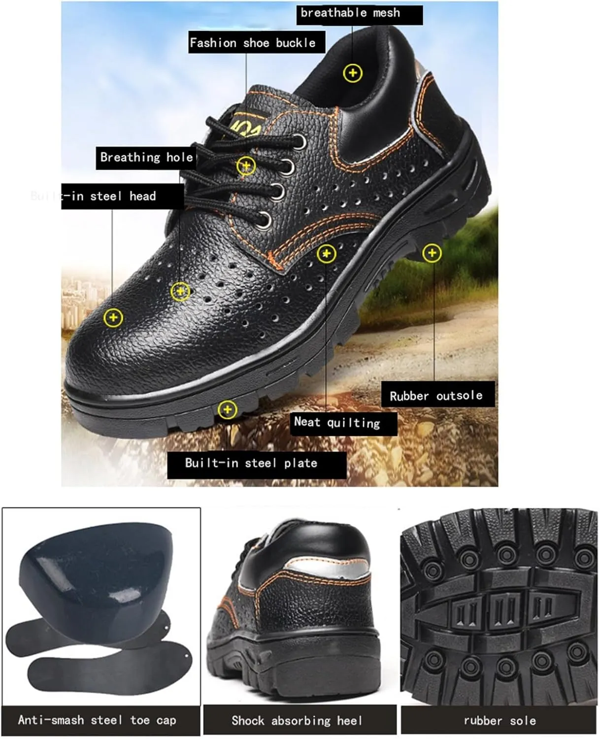 Comfortable Safety Boots for Men, Mens Breathable Steel Toe Non-slip Safety Construction Work Boots, Puncture Proof Abrasion Resistant Construction Shoes