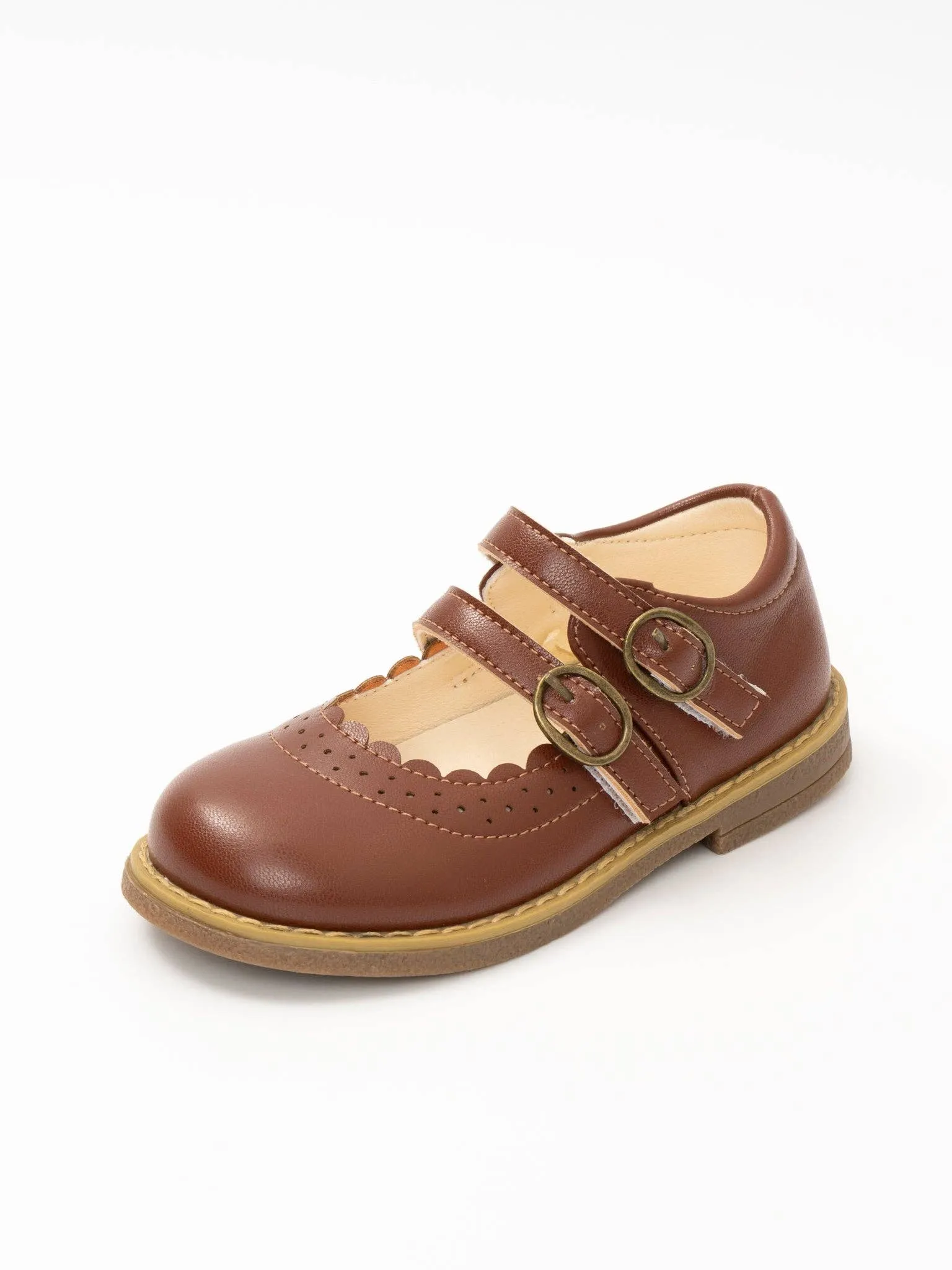 Double Buckle Mary Jane Hard Sole Shoes: Chestnut Brown