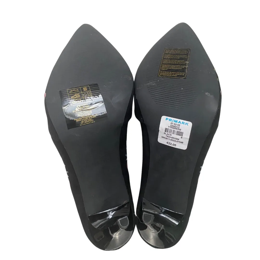 Floral Embroidered Court Shoe Leather Black SIZE 41