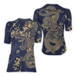 Flower Chinese Dragon Women's Short Sleeve Rash Guard