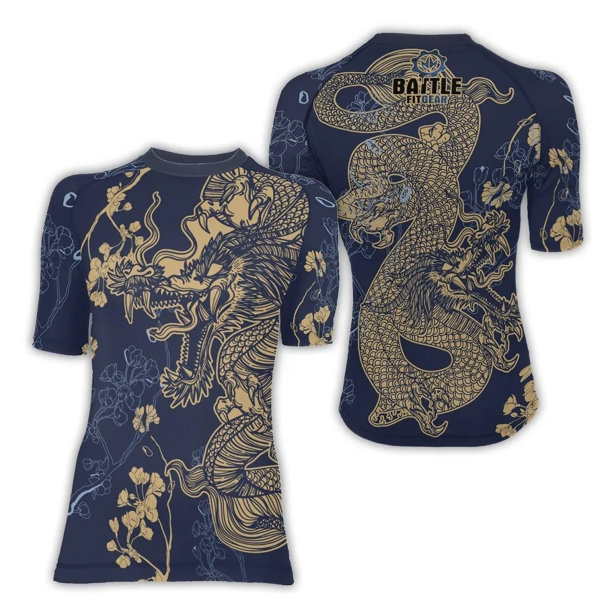 Flower Chinese Dragon Women's Short Sleeve Rash Guard