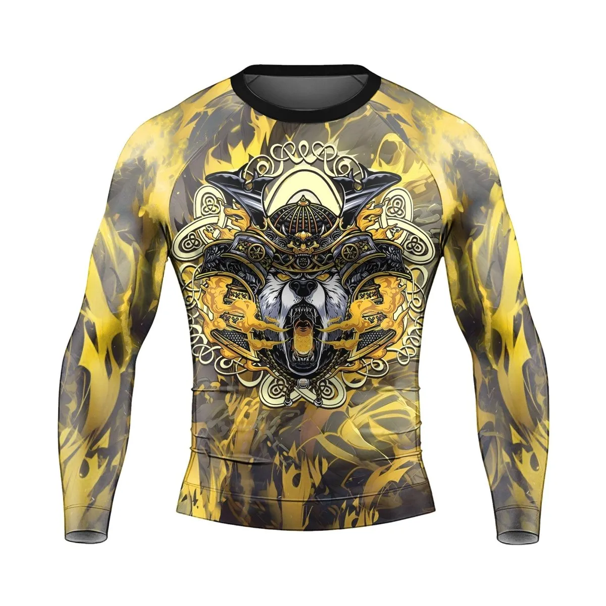 Golden Panda Skull Long Sleeve Rash Guard