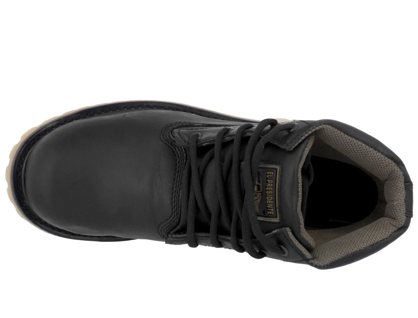 Mens Black Work Boots Leather Slip Resistant Lace Up Soft Toe - #600TR2