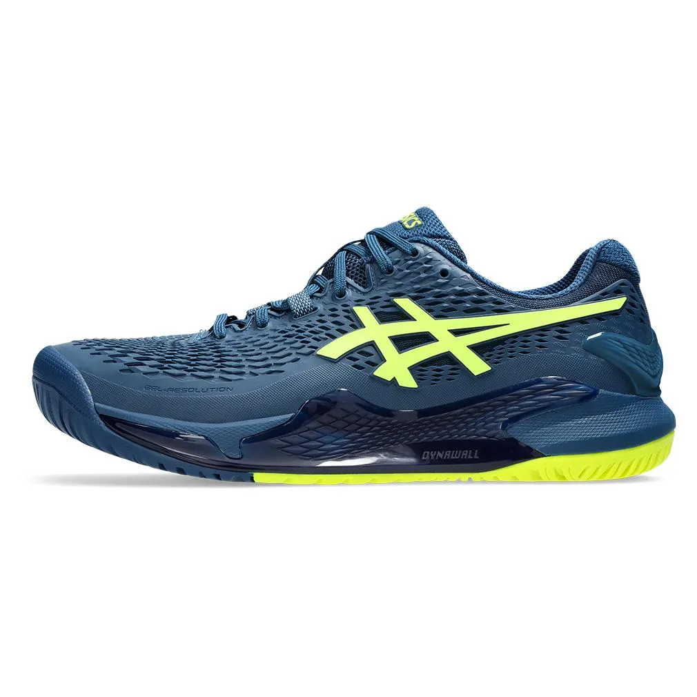 Mens Gel-Resolution 9 Wide Tennis Shoes Mako Blue and Safety Yellow