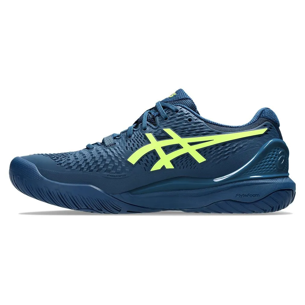 Mens Gel-Resolution 9 Wide Tennis Shoes Mako Blue and Safety Yellow