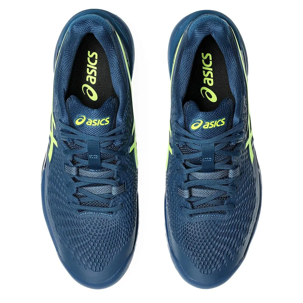 Mens Gel-Resolution 9 Wide Tennis Shoes Mako Blue and Safety Yellow