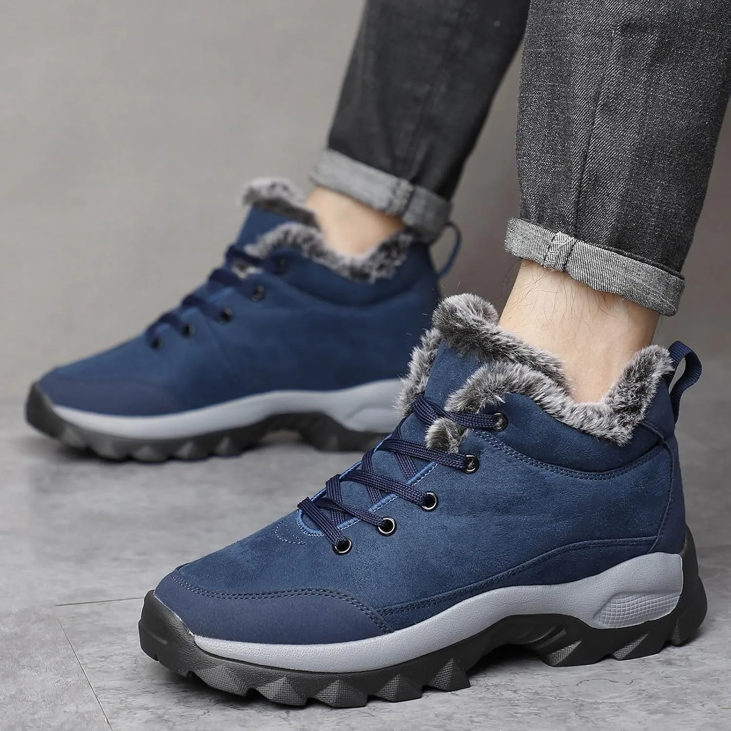 Men's Work Boots Soft Toe Hiking Sneakers Zip Up Fur Lined Women Safety Shoes Steel Toe Composite Safety Toe Waterproof Industrial Casual Hike Grounded Footwear