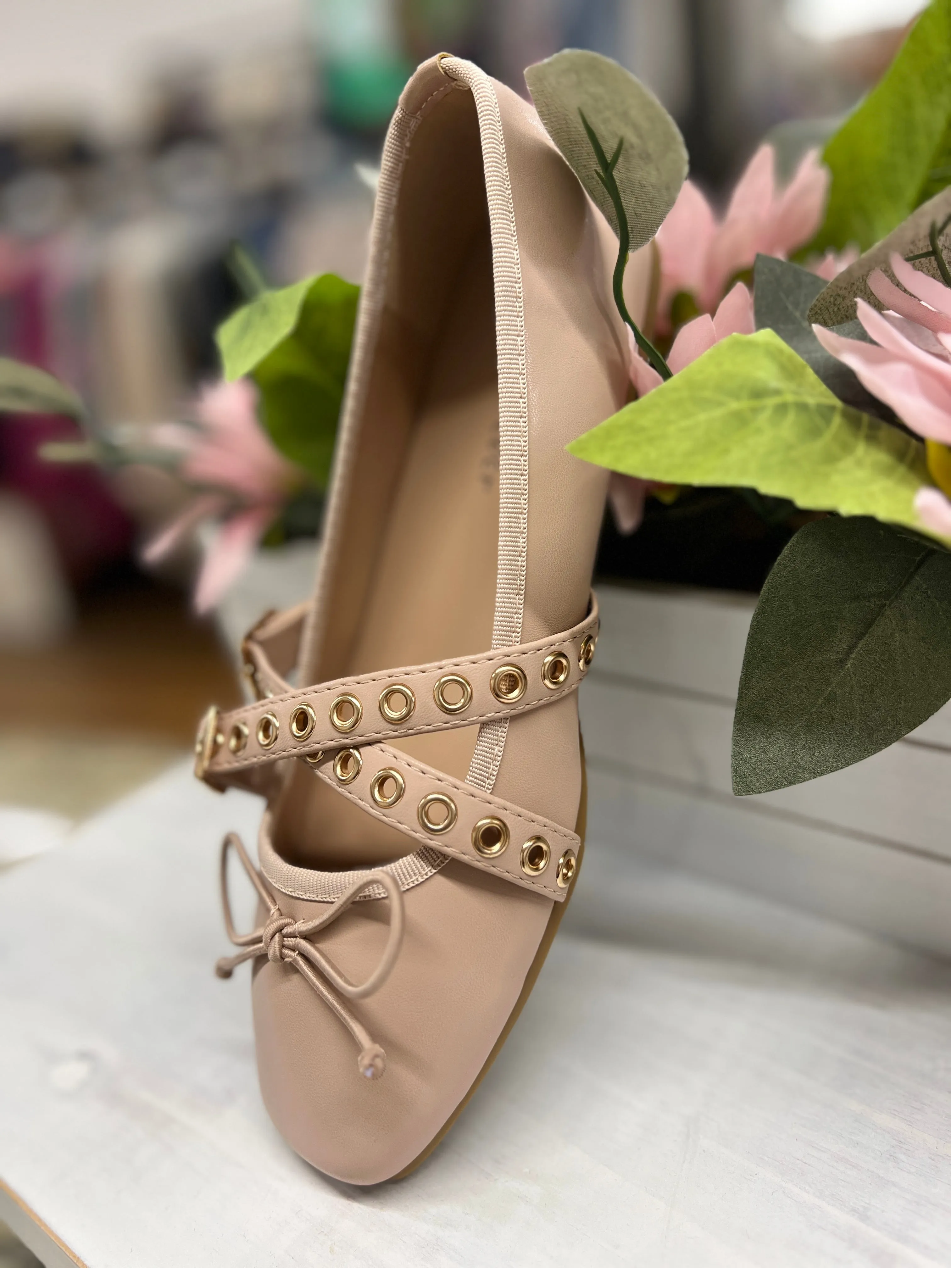 Nude Crossover Ballet Flats