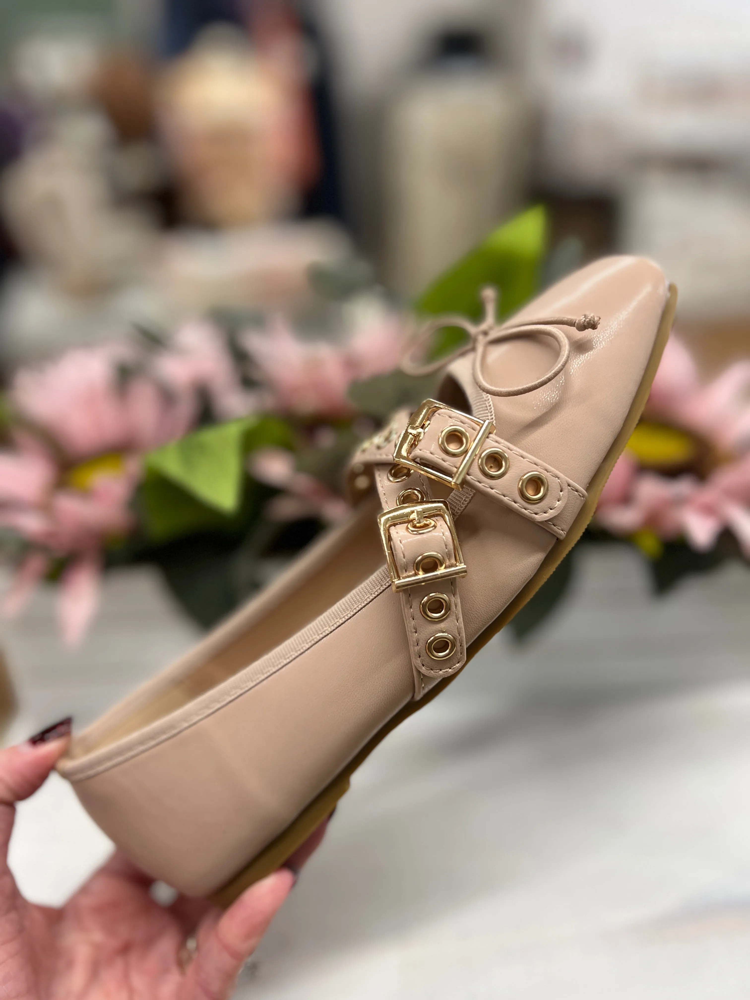 Nude Crossover Ballet Flats