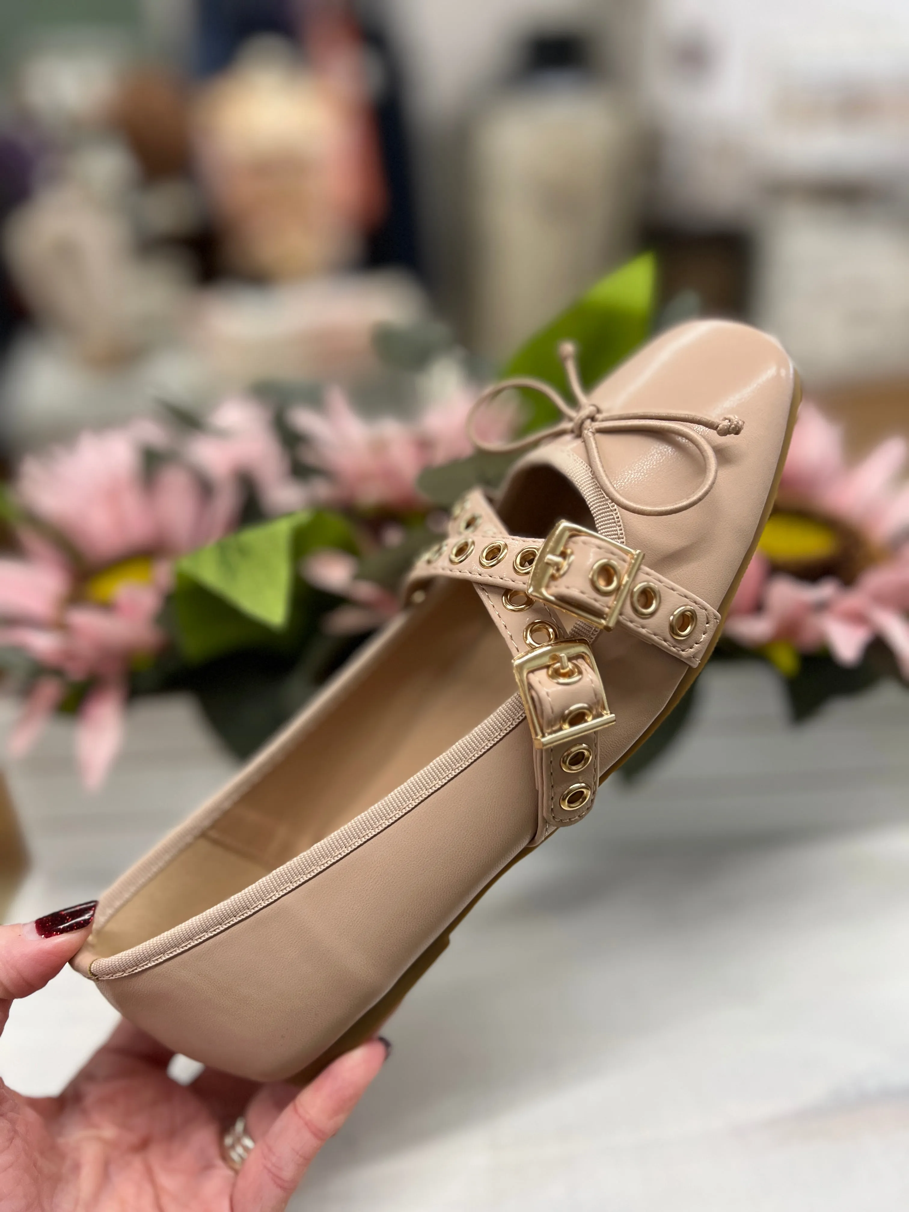 Nude Crossover Ballet Flats