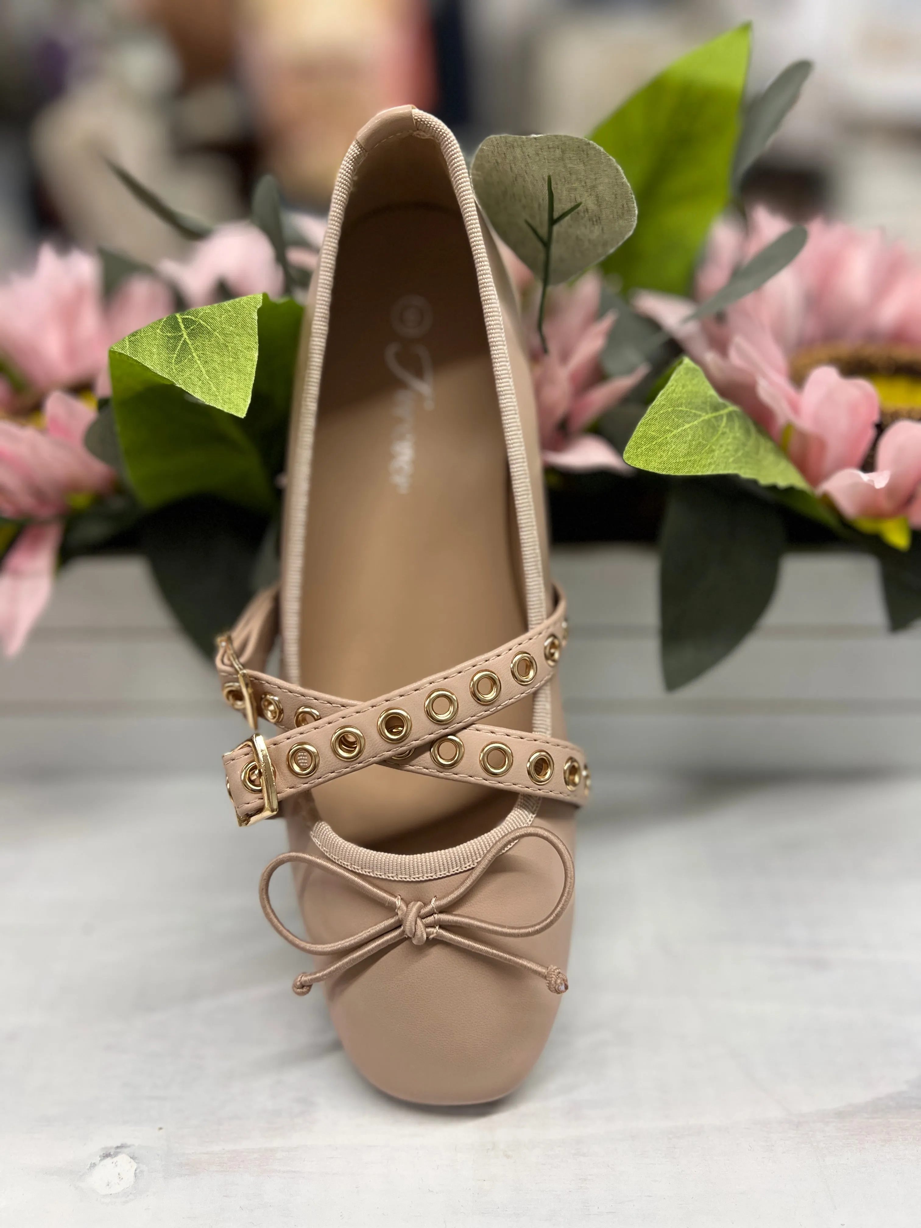 Nude Crossover Ballet Flats