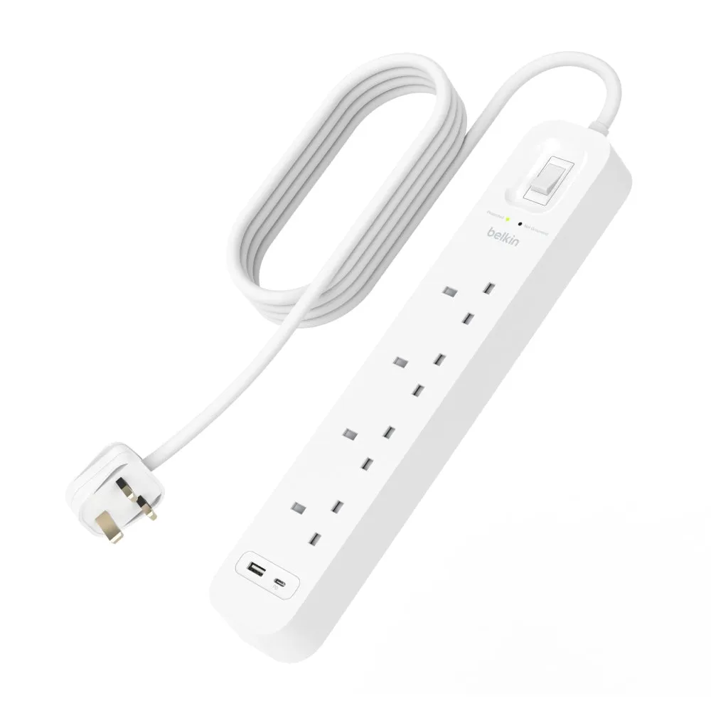 [OPEN BOX] BELKIN Surge Protector 4 outputs - 2 Ports USB-C and USB-A - 2M - White