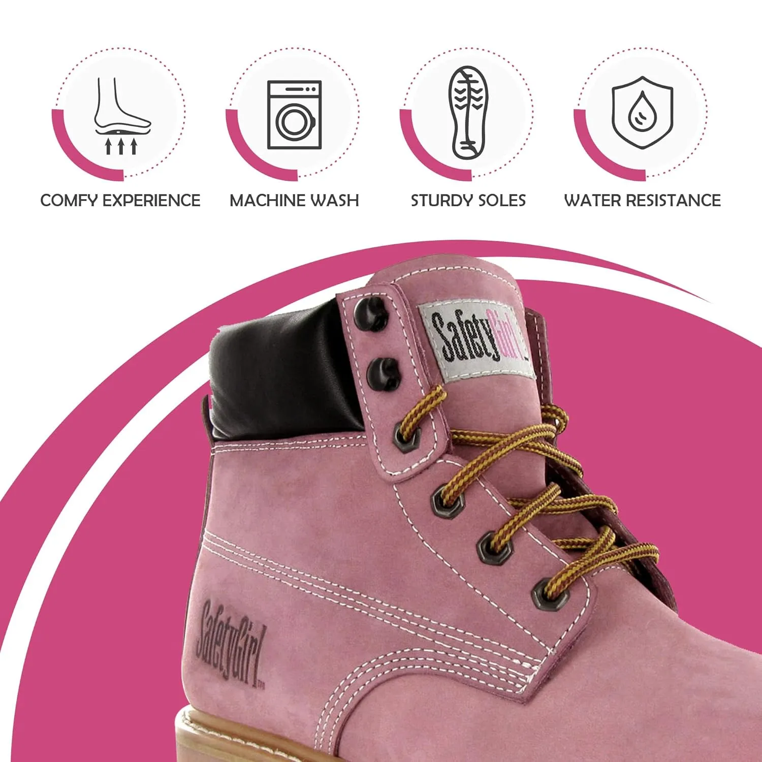 Steel Toe Boots for Women - Light Pink-10.5M | Waterproof Work Boots for Women Steel Toe Boots | Slip Resistant Work Shoes for Women | Lightweight Nubuck Leather for Comfort and Style