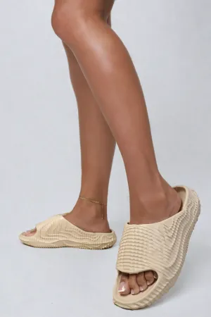 Textured Open Toe Single Band Slide Sandals