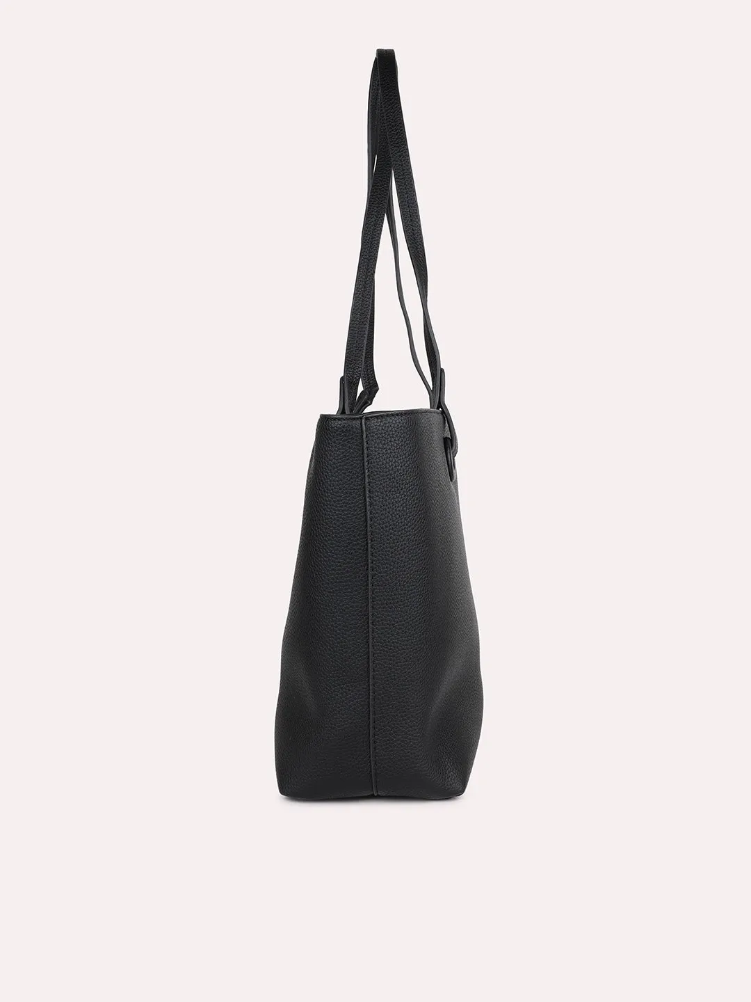 Women Black Textured Structured Tote Bag